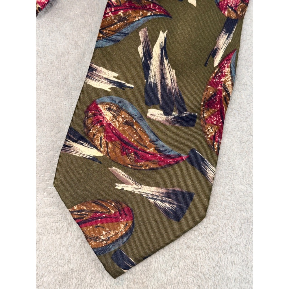 Christian Dior Monsieur Silk Tie Olive Green Abstract Leaf Pattern Made in USA